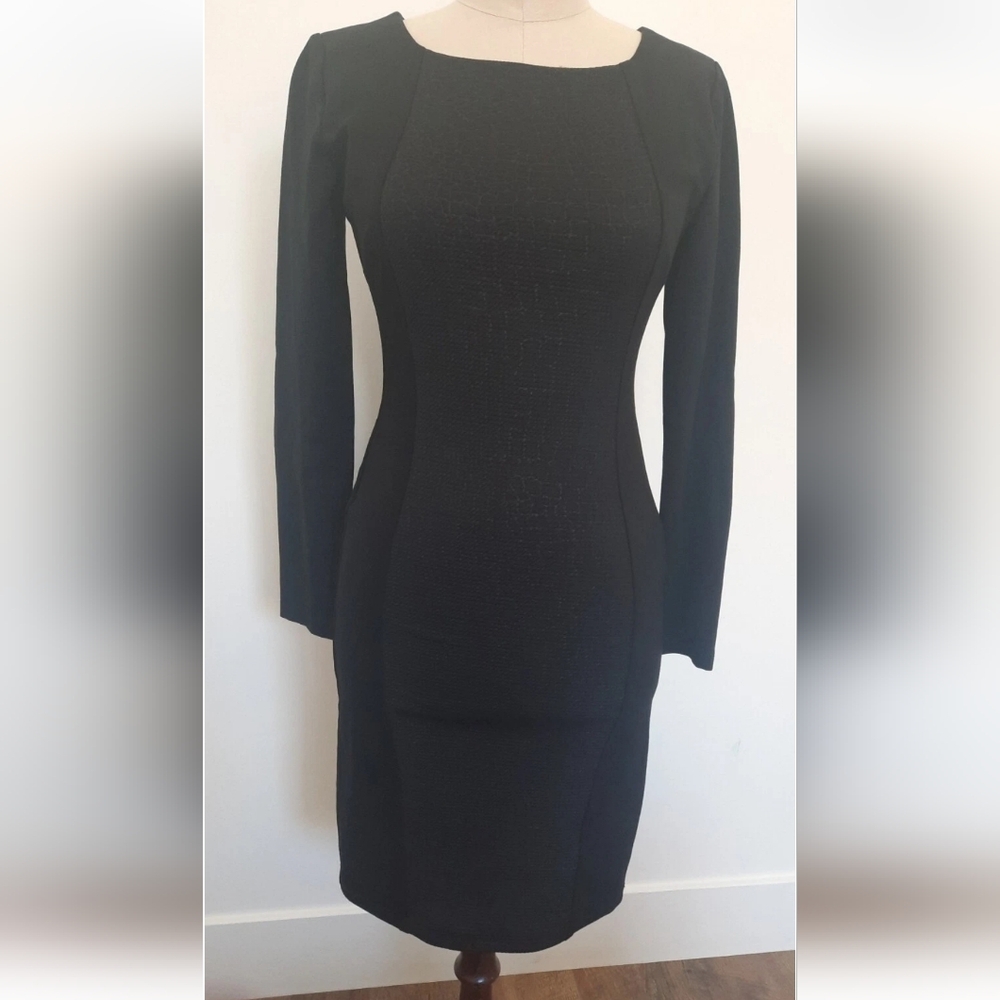 Society New York Dress Size 0 Short Black Long Sleeves Stretch Pencil Bodycon